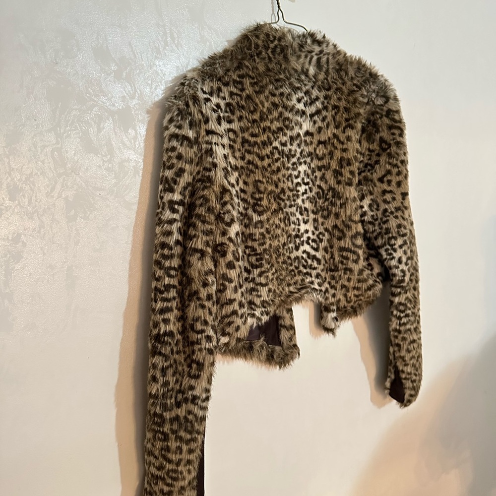 Leopard Print Faux Fur Jacket Bebe
